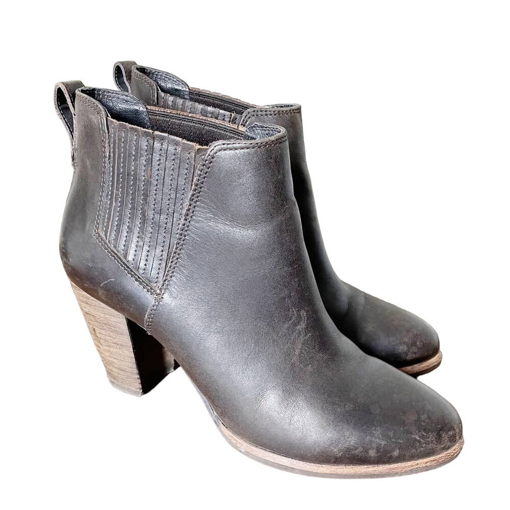 UGG Australia Poppy Brown Leather Heeled Fur-Lined Booties Size 8